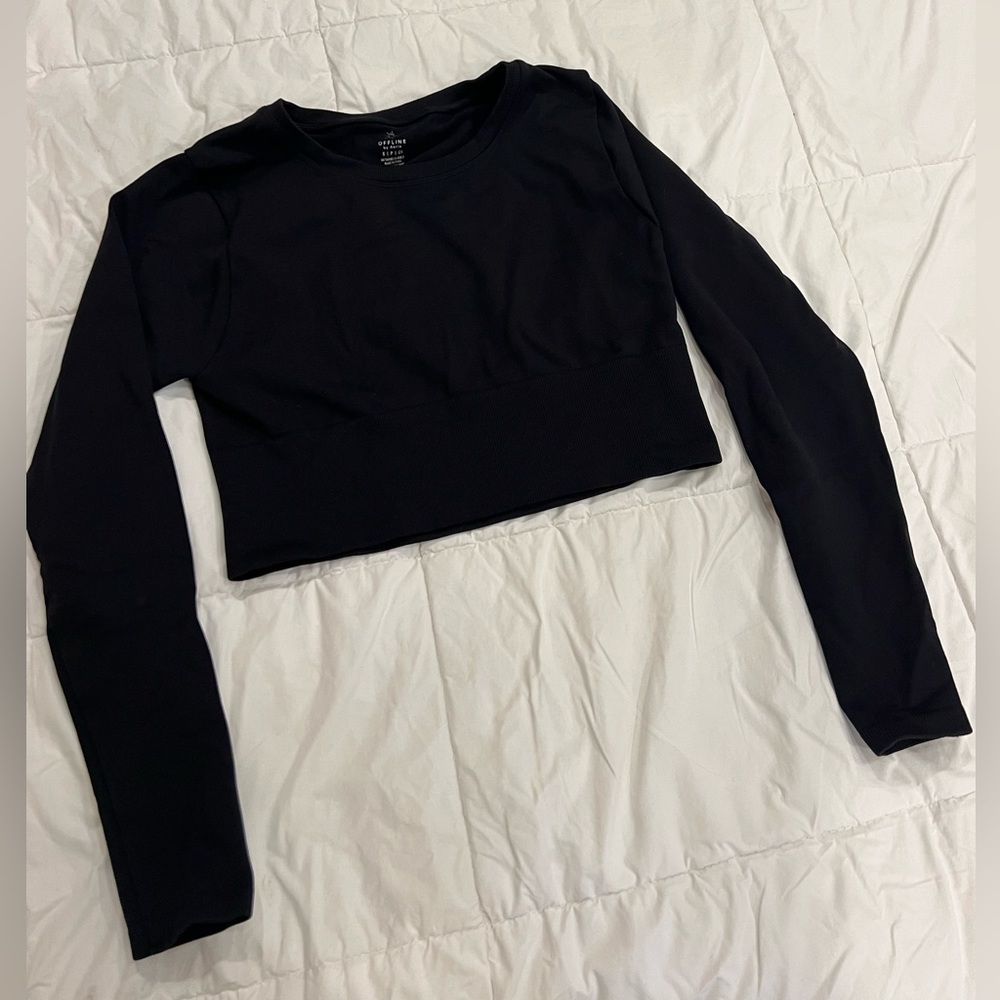 Aerie offline black cropped workout top S